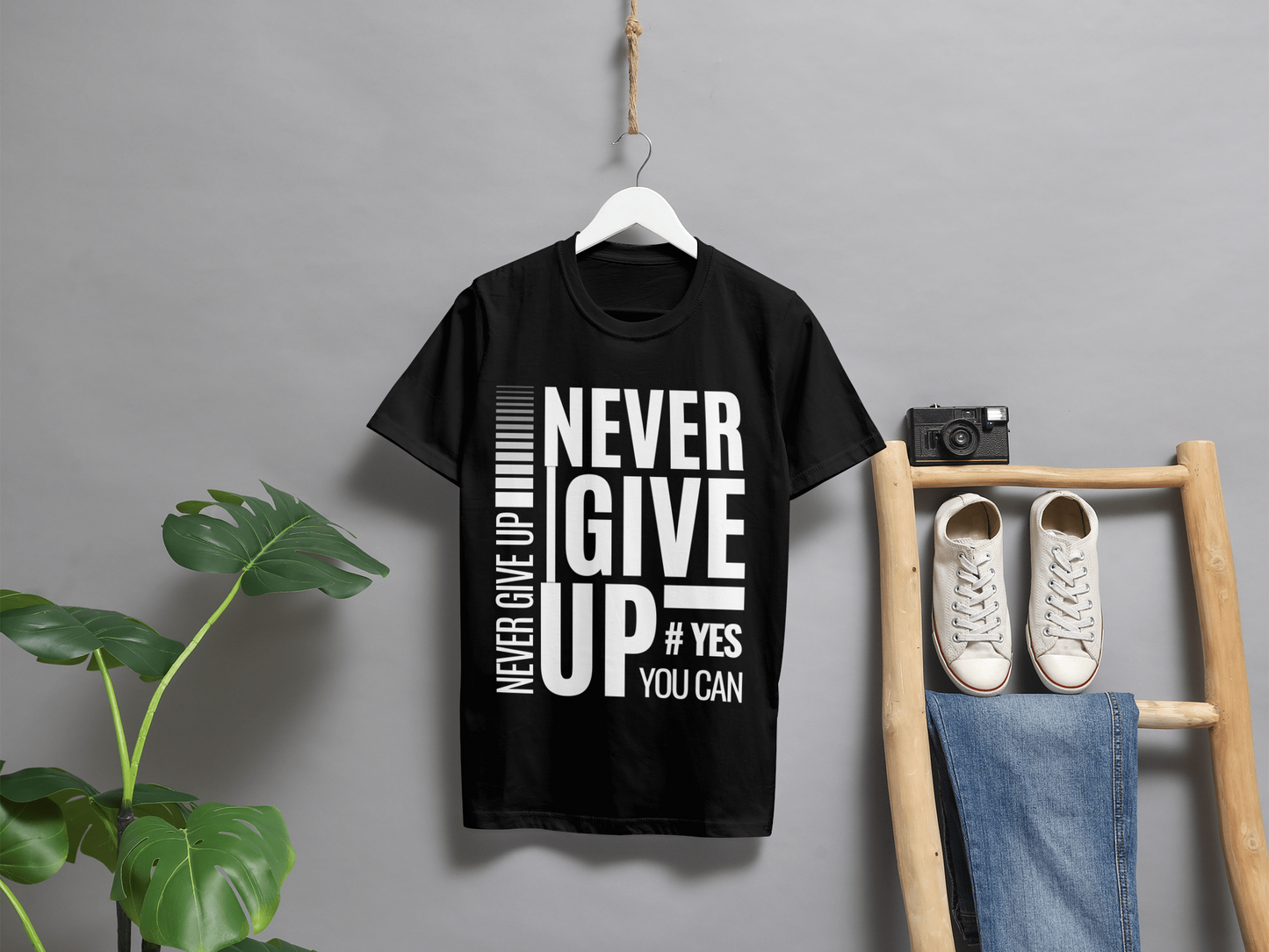 Never Give Up-Round Neck, Half Sleeve Tee