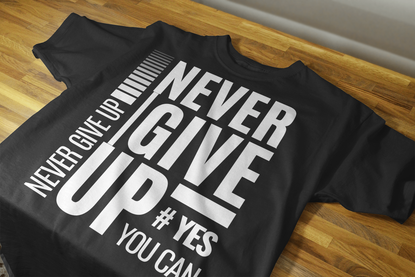 Never Give Up-Round Neck, Half Sleeve Tee