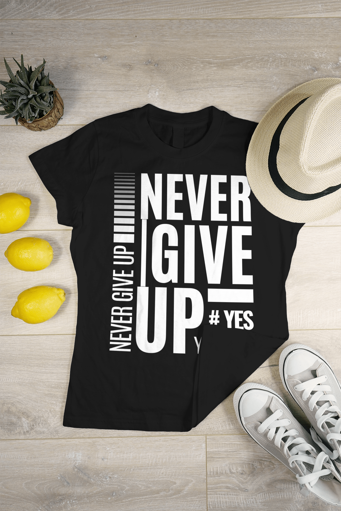 Never Give Up-Round Neck, Half Sleeve Tee